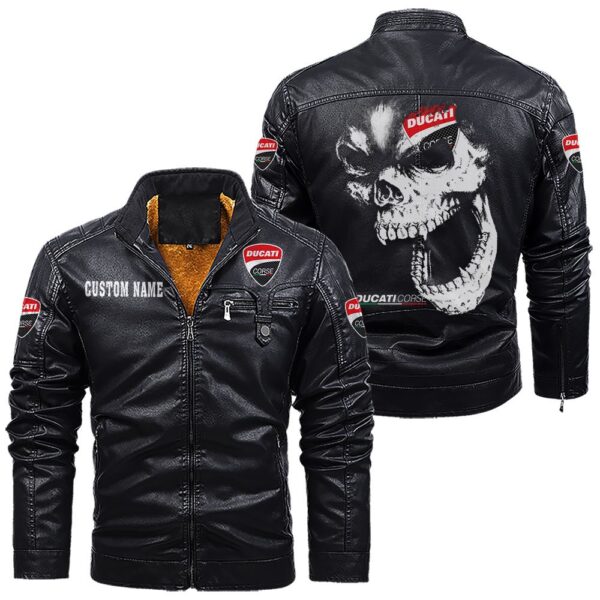 Custom Name Ducati Corse Skull Leather Jacket - Personalized Logo Car Motorcycle Model - Image 9