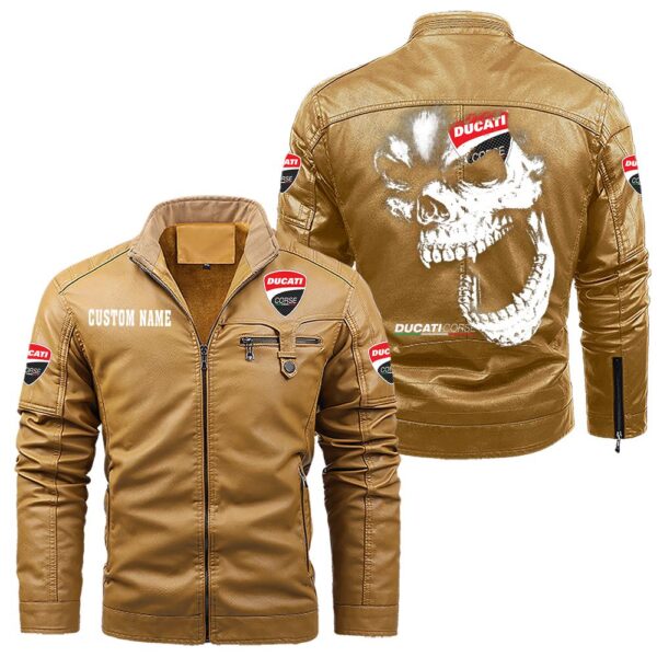 Custom Name Ducati Corse Skull Leather Jacket - Personalized Logo Car Motorcycle Model - Image 10