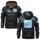 Custom Name General Motors PU Leather Hooded Jacket - Personalized Logo Car Motorcycle Model