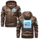 Custom Name General Motors PU Leather Hooded Jacket - Personalized Logo Car Motorcycle Model