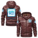 Custom Name General Motors PU Leather Hooded Jacket - Personalized Logo Car Motorcycle Model