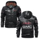 Custom Name Gmc PU Leather Hooded Jacket - Personalized Logo Car Motorcycle Model