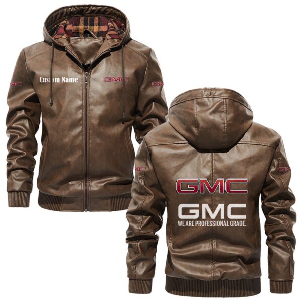 Custom Name Gmc PU Leather Hooded Jacket - Personalized Logo Car Motorcycle Model - Image 3