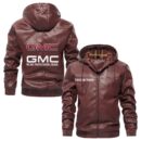 Custom Name Gmc PU Leather Hooded Jacket - Personalized Logo Car Motorcycle Model