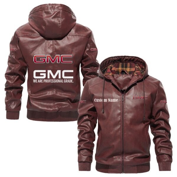 Custom Name Gmc PU Leather Hooded Jacket - Personalized Logo Car Motorcycle Model - Image 2