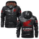 Custom Name Honda Cbr PU Leather Hooded Jacket - Personalized Logo Car Motorcycle Model