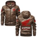 Custom Name Honda Cbr PU Leather Hooded Jacket - Personalized Logo Car Motorcycle Model