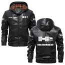 Custom Name Hummer H2 PU Leather Hooded Jacket - Personalized Logo Car Motorcycle Model