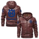 Custom Name Husqvarna PU Leather Hooded Jacket - Personalized Logo Car Motorcycle Model