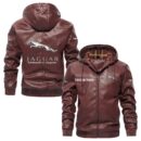 Custom Name Jaguar Cars PU Leather Hooded Jacket - Personalized Logo Car Motorcycle Model