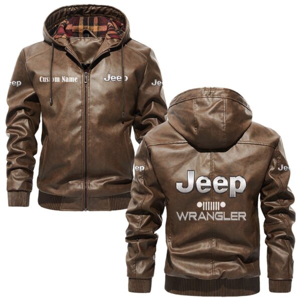 Custom Name Jeep Wrangler PU Leather Hooded Jacket - Personalized Logo Car Motorcycle Model - Image 3