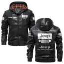 Custom Name Jeep PU Leather Hooded Jacket - Personalized Logo Car Motorcycle Model