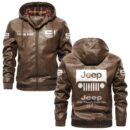 Custom Name Jeep PU Leather Hooded Jacket - Personalized Logo Car Motorcycle Model