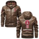 Custom Name Kenworth PU Leather Hooded Jacket - Personalized Logo Car Motorcycle Model