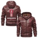 Custom Name Kenworth PU Leather Hooded Jacket - Personalized Logo Car Motorcycle Model