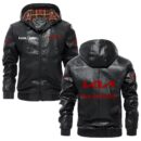 Custom Name Kia PU Leather Hooded Jacket - Personalized Logo Car Motorcycle Model