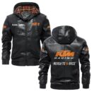 Custom Name Ktm PU Leather Hooded Jacket - Personalized Logo Car Motorcycle Model