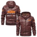 Custom Name Ktm PU Leather Hooded Jacket - Personalized Logo Car Motorcycle Model
