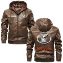 Custom Name Kubota PU Leather Hooded Jacket - Personalized Logo Car Motorcycle Model