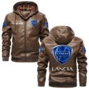 Custom Name Lancia PU Leather Hooded Jacket - Personalized Logo Car Motorcycle Model