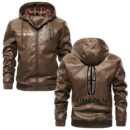 Custom Name Lincoln PU Leather Hooded Jacket - Personalized Logo Car Motorcycle Model