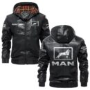Custom Name Man PU Leather Hooded Jacket - Personalized Logo Car Motorcycle Model