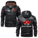 Custom Name Massey Ferguson PU Leather Hooded Jacket - Personalized Logo Car Motorcycle Model