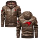 Custom Name Mclaren PU Leather Hooded Jacket - Personalized Logo Car Motorcycle Model