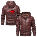 Custom Name Mclaren PU Leather Hooded Jacket - Personalized Logo Car Motorcycle Model