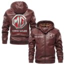 Custom Name Mg Cars PU Leather Hooded Jacket - Personalized Logo Car Motorcycle Model
