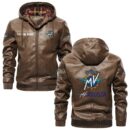 Custom Name Mv Agusta PU Leather Hooded Jacket - Personalized Logo Car Motorcycle Model