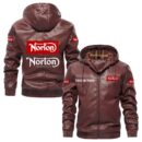 Custom Name Norton Motorcycle Company PU Leather Hooded Jacket - Personalized Logo Car Motorcycle Model