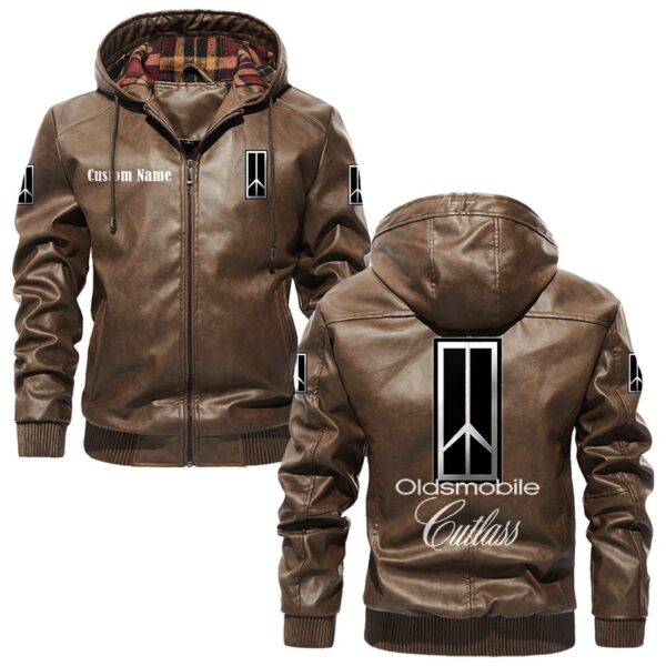 Custom Name Oldsmobile Cutlass PU Leather Hooded Jacket - Personalized Logo Car Motorcycle Model - Image 3