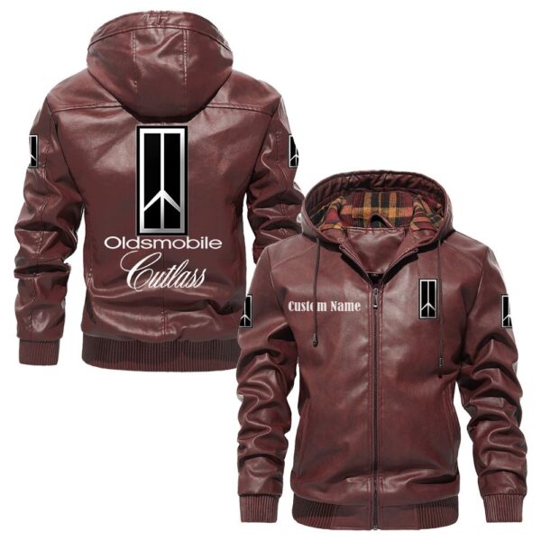 Custom Name Oldsmobile Cutlass PU Leather Hooded Jacket - Personalized Logo Car Motorcycle Model - Image 2
