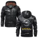Custom Name Opel PU Leather Hooded Jacket - Personalized Logo Car Motorcycle Model