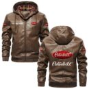 Custom Name Peterbilt PU Leather Hooded Jacket - Personalized Logo Car Motorcycle Model