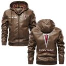 Custom Name Pontiac PU Leather Hooded Jacket - Personalized Logo Car Motorcycle Model