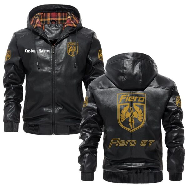 Custom Name Pontiac Fiero PU Leather Hooded Jacket - Personalized Logo Car Motorcycle Model