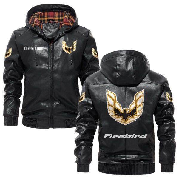 Custom Name Pontiac Firebird PU Leather Hooded Jacket - Personalized Logo Car Motorcycle Model