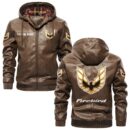 Custom Name Pontiac Firebird PU Leather Hooded Jacket - Personalized Logo Car Motorcycle Model