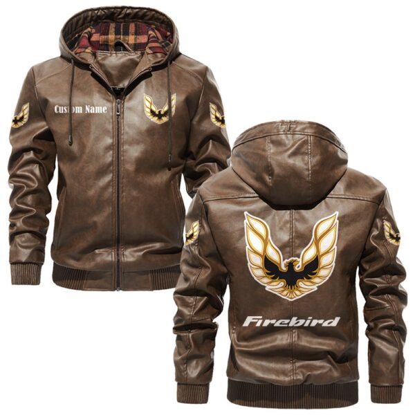 Custom Name Pontiac Firebird PU Leather Hooded Jacket - Personalized Logo Car Motorcycle Model - Image 3