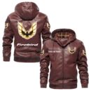 Custom Name Pontiac Firebird PU Leather Hooded Jacket - Personalized Logo Car Motorcycle Model