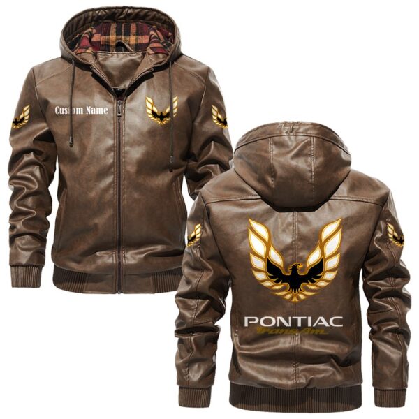 Custom Name Pontiac Trans Am PU Leather Hooded Jacket - Personalized Logo Car Motorcycle Model - Image 3