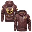 Custom Name Pontiac Trans Am PU Leather Hooded Jacket - Personalized Logo Car Motorcycle Model