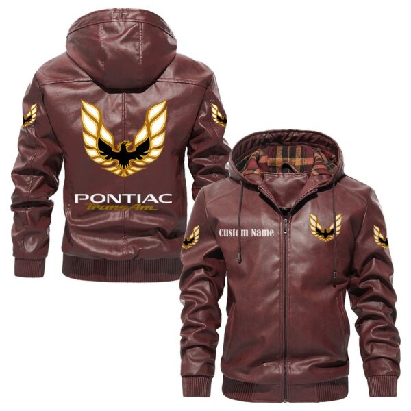 Custom Name Pontiac Trans Am PU Leather Hooded Jacket - Personalized Logo Car Motorcycle Model - Image 2