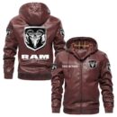 Custom Name Ram PU Leather Hooded Jacket - Personalized Logo Car Motorcycle Model