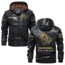 Custom Name Scania V8 PU Leather Hooded Jacket - Personalized Logo Car Motorcycle Model