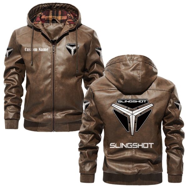 Custom Name Slingshot PU Leather Hooded Jacket - Personalized Logo Car Motorcycle Model - Image 3