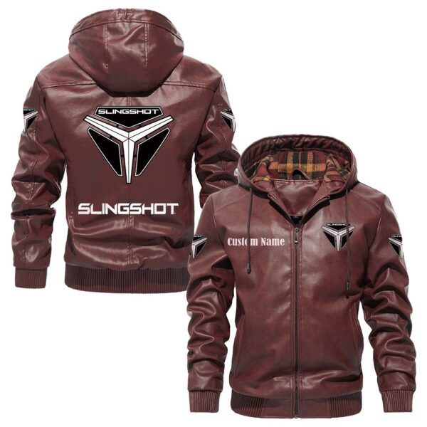 Custom Name Slingshot PU Leather Hooded Jacket - Personalized Logo Car Motorcycle Model - Image 2