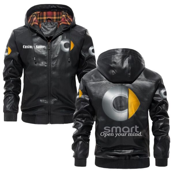Custom Name Smart PU Leather Hooded Jacket - Personalized Logo Car Motorcycle Model